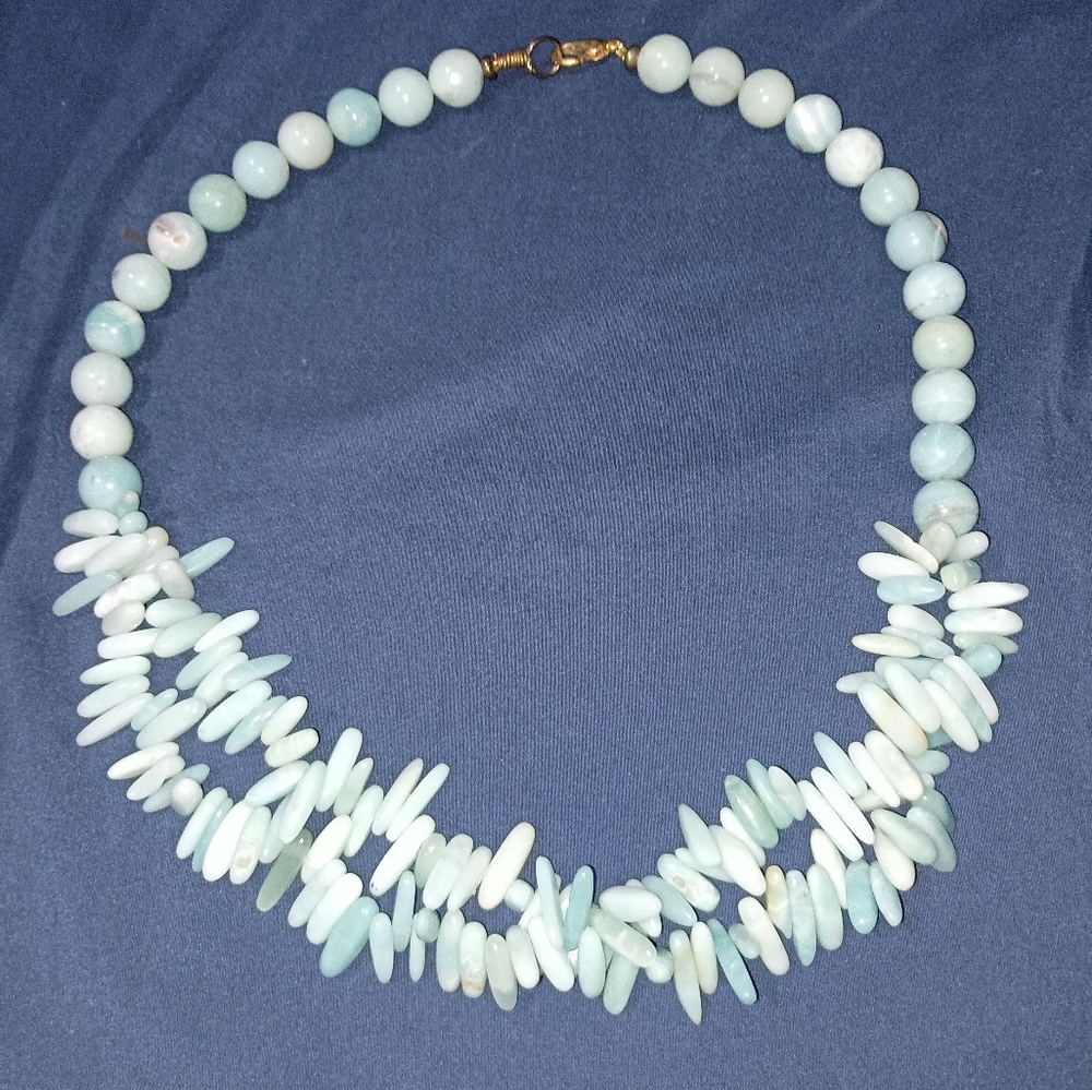 Womens 25.5" Turquoise Light Green and Gold Tone Beaded Statement Necklace